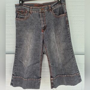 Y2K VTG Apollo Jeans Charcoal Dark Wash Capri/Goucho Wide Leg Cuffed Jeans 15/16